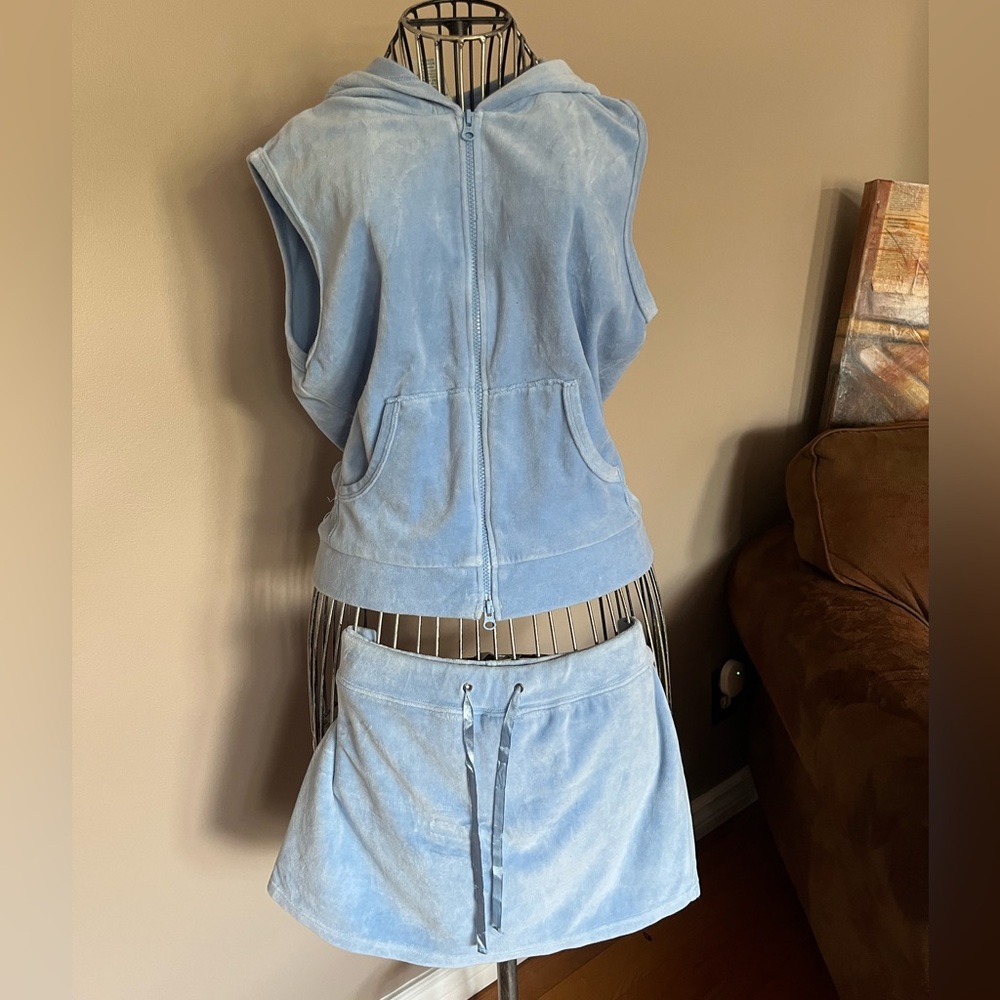Blue Sleeveless Hoodie and Skirt Set Medium
